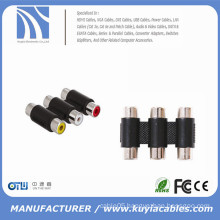 3RCA Adapter 3 Way Female to Female F to F RCA AV Coupler Cable Adapter